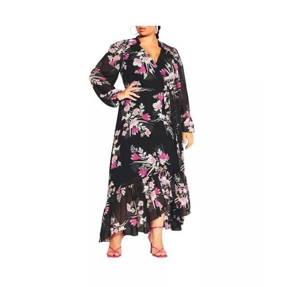 City Chic Wrap Y2K MIDI WRAP BOHO maxi Dress XS/14 Purple A008359